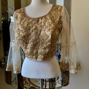 Elegant Gold Embroidered saree sari blouse crop top